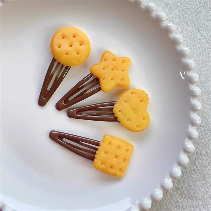 Women Fashion Fun - 4pc Simulated Fun Biscuits Hair Clip