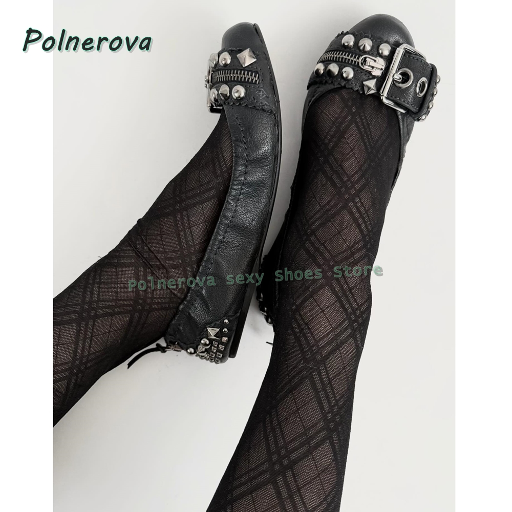Women Fashion Trend 2026 - Rivet Belt Buckle Mary Jane Shoes