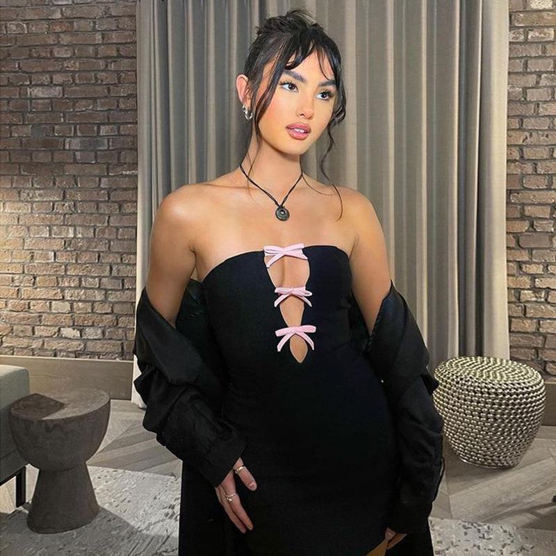 Elegant Bow Backless Sleeveles - Bodycon Dress Women 评论和价格