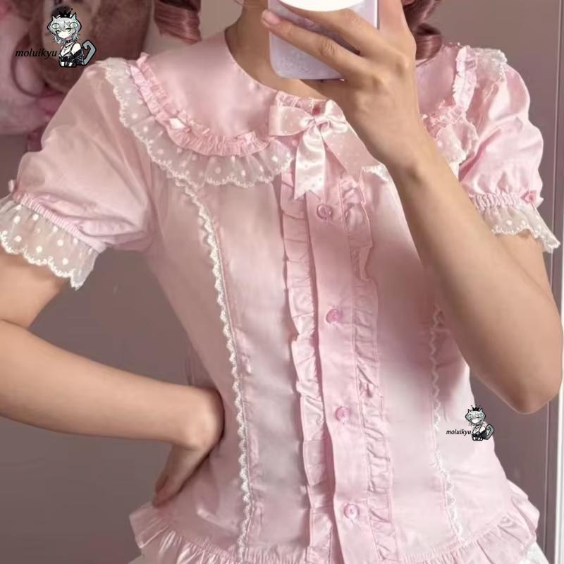 Kawaii Ruffles Blouses Spring  - Puff Sleeve Blouse 评论和价格