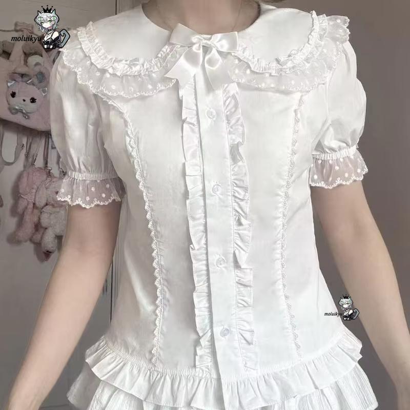 Kawaii Ruffles Blouses Spring  - Puff Sleeve Blouse 评论和价格