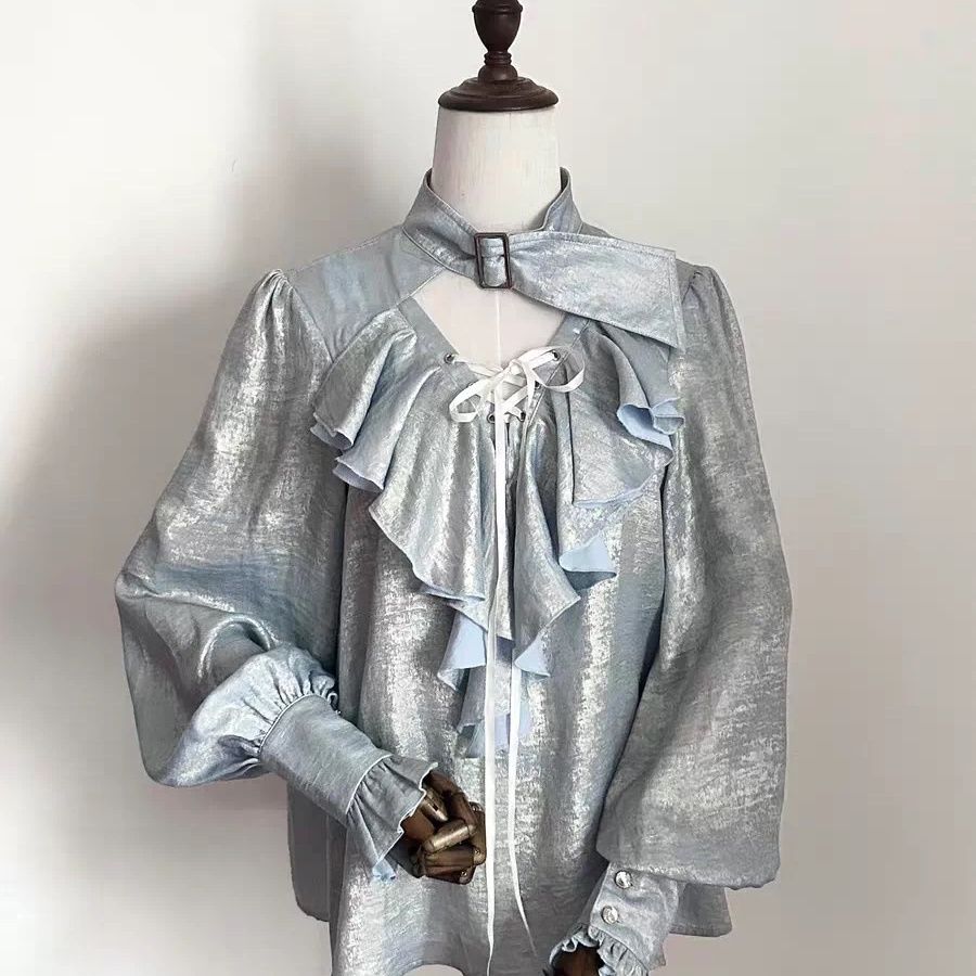 Japanese Sweet Cool Ruffle Tri - Puff Sleeve Blouse 评论和价格