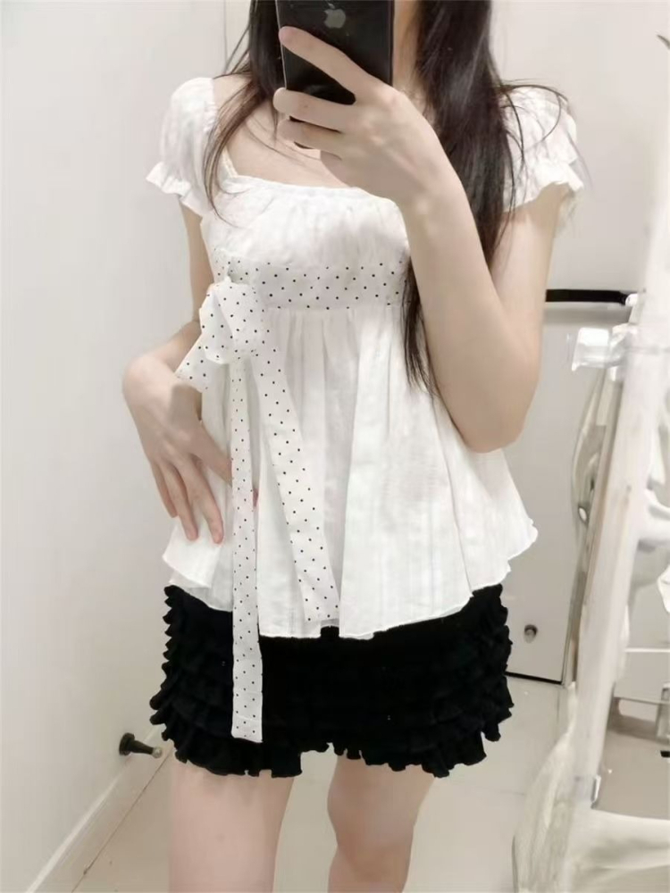 Cute Korean Fashion Polka Dot  - Puff Sleeve Blouse 评论和价格