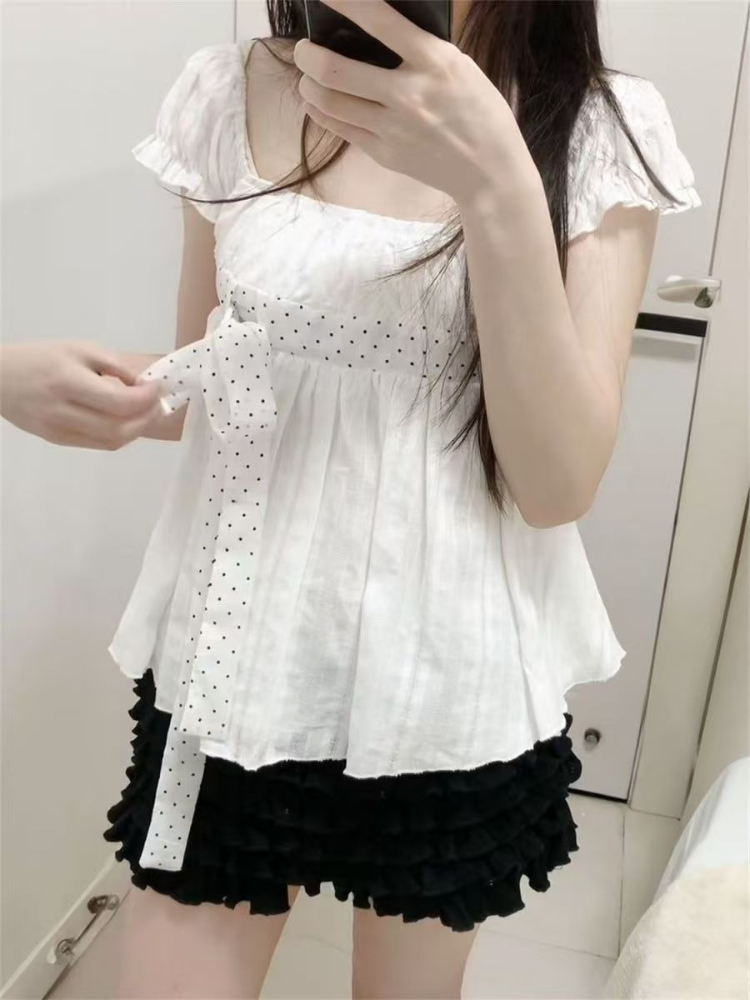 Cute Korean Fashion Polka Dot  - Puff Sleeve Blouse 评论和价格
