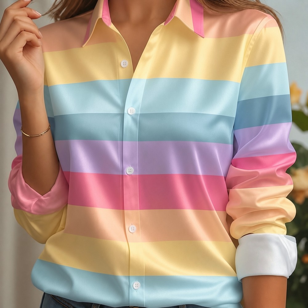 Women Satin Lapel Collar Shirt - Trend Women Fashion 评论和价格