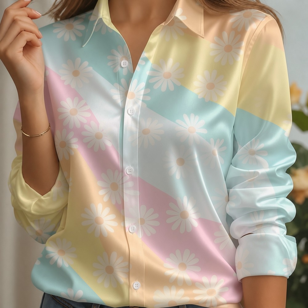 Women Satin Lapel Collar Shirt - Trend Women Fashion 评论和价格