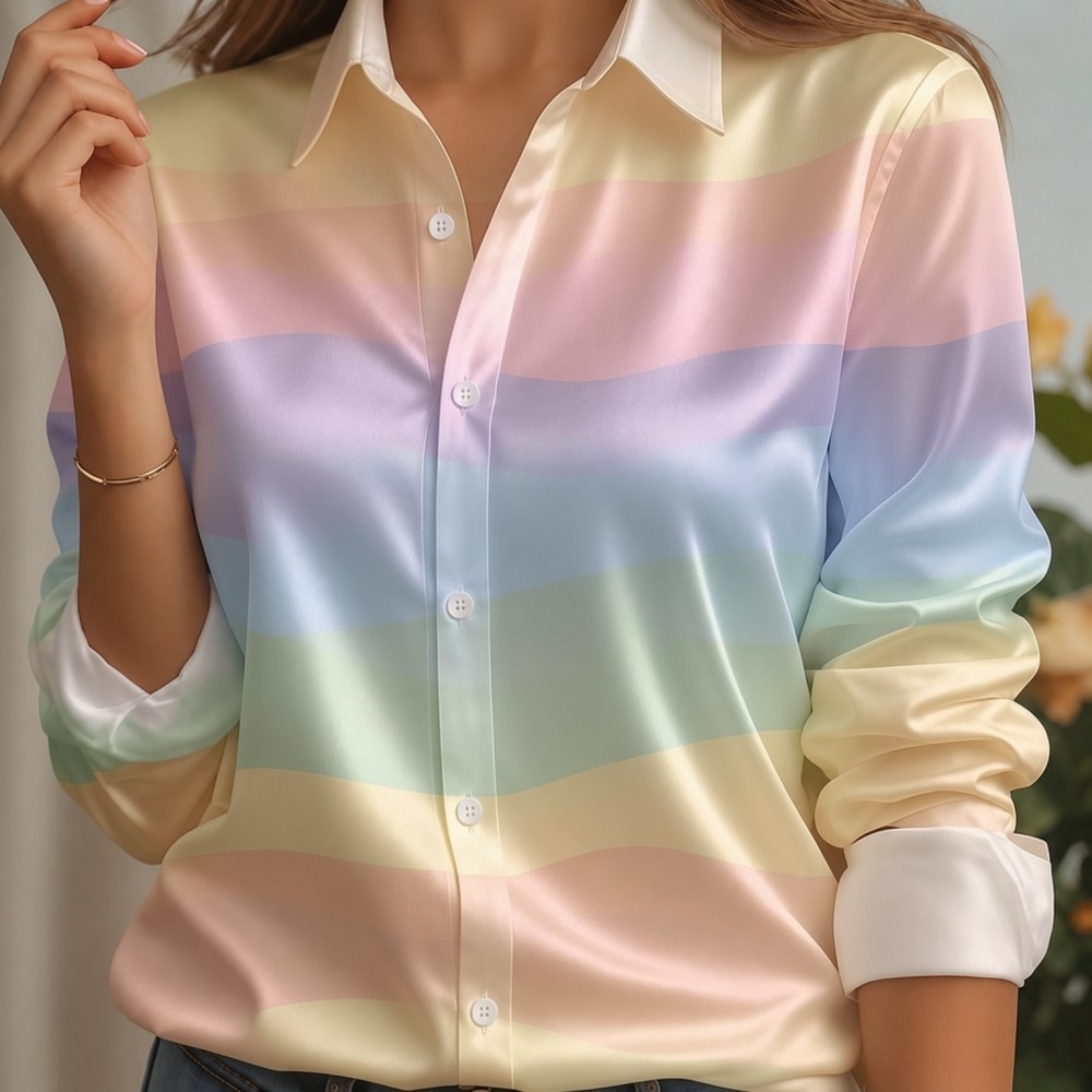 Women Satin Lapel Collar Shirt - Trend Women Fashion 评论和价格