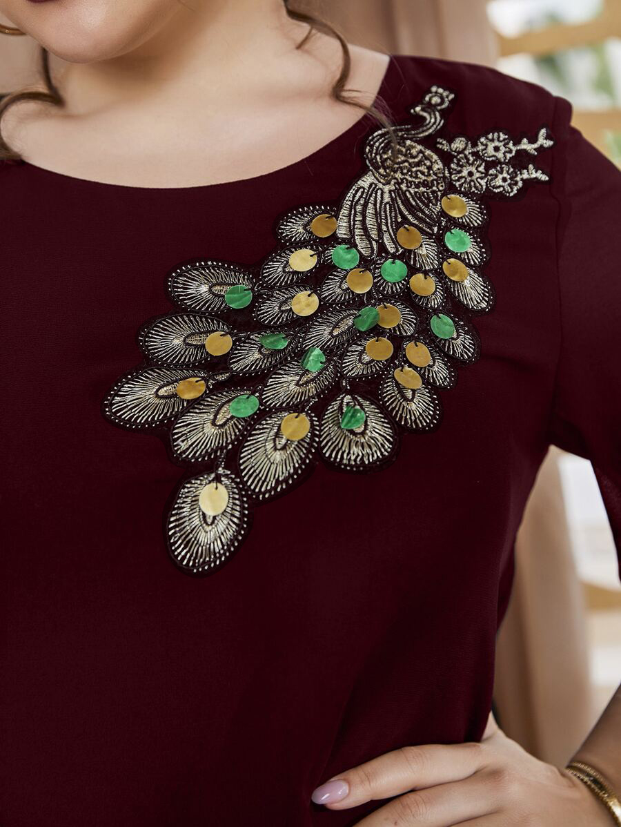 Plus Size Women's Embroidered  - Puff Sleeve Blouse 评论和价格