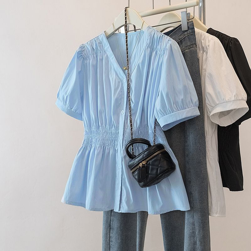 200 Pounds Plus Size Elastic W - Puff Sleeve Blouse 评论和价格