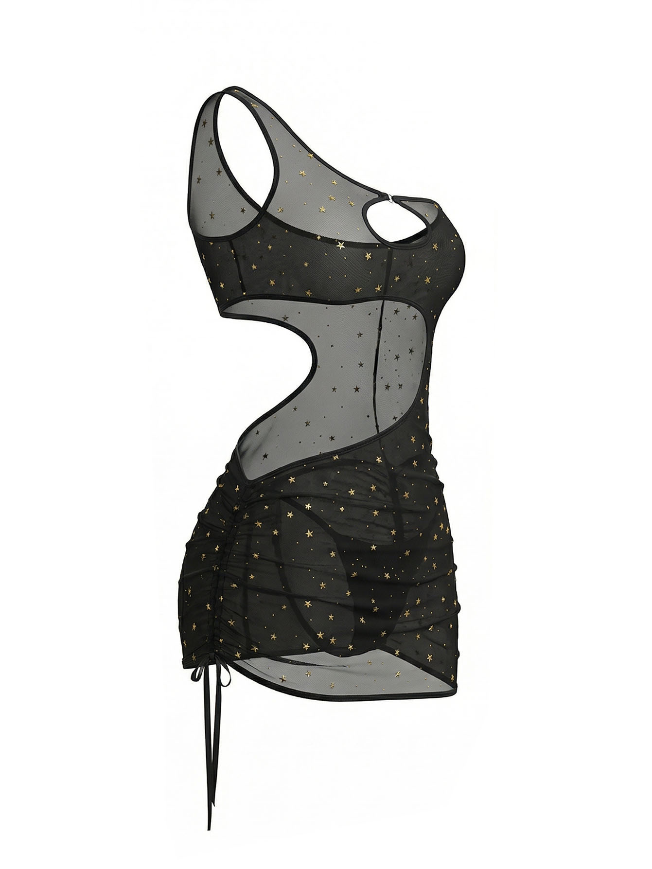 Black One‑Shoulder Star Print  - Bodycon Dress Women 评论和价格