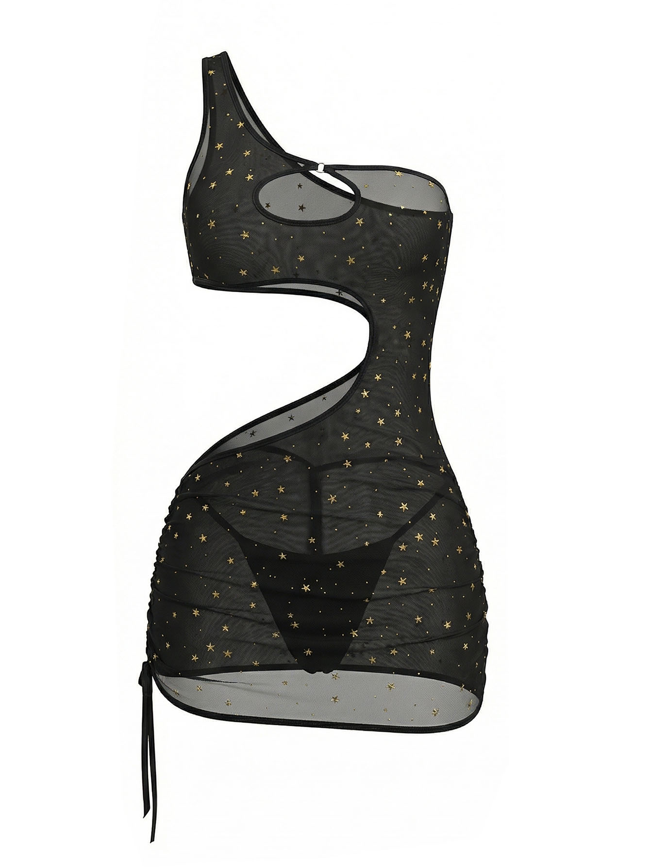 Black One‑Shoulder Star Print  - Bodycon Dress Women 评论和价格