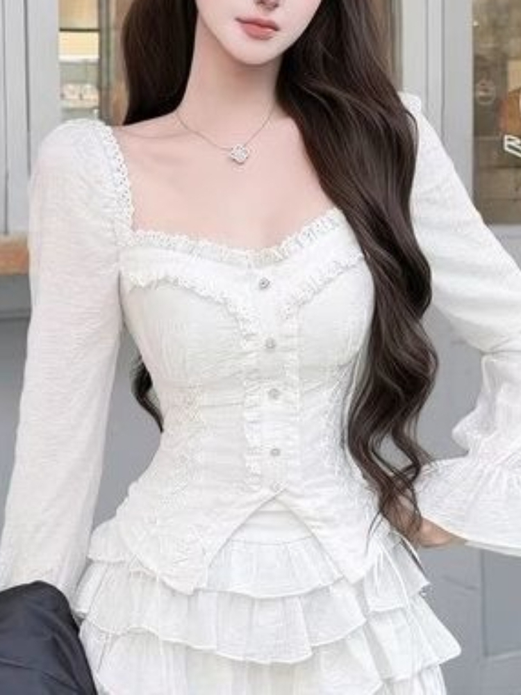 Harajuku French Elegant 2 Piec - Puff Sleeve Blouse 评论和价格