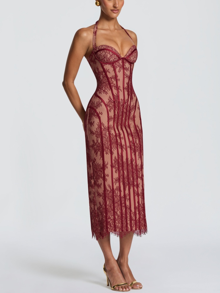 Halter Sweetheart Burgundy Lac - Bodycon Dress Women 评论和价格
